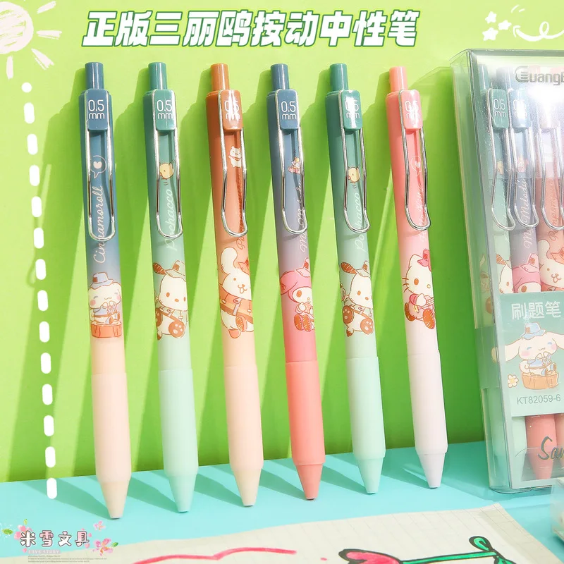 Genuine Sanrio Cartoon Press Pen Metal Pen Holder Signature Pen Cute Press Gel Pens Student Stationery Wholesale Box-Packed Gift