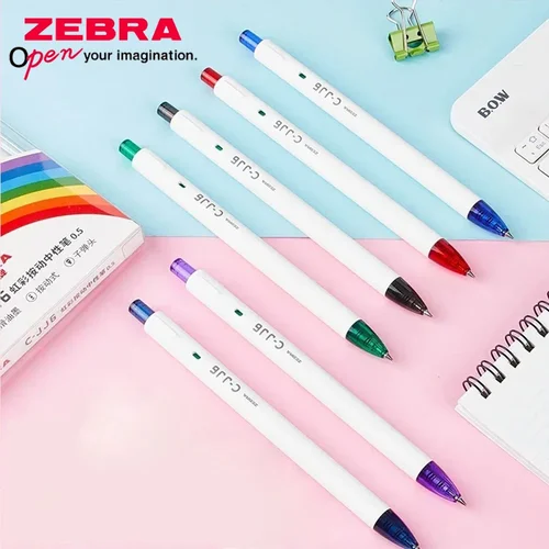 Zebra-Bolígrafo de Gel arcoíris japonés, 3 piezas, C-JJ6, alta capacidad, secado rápido, accesorios escolares, papelería escolar