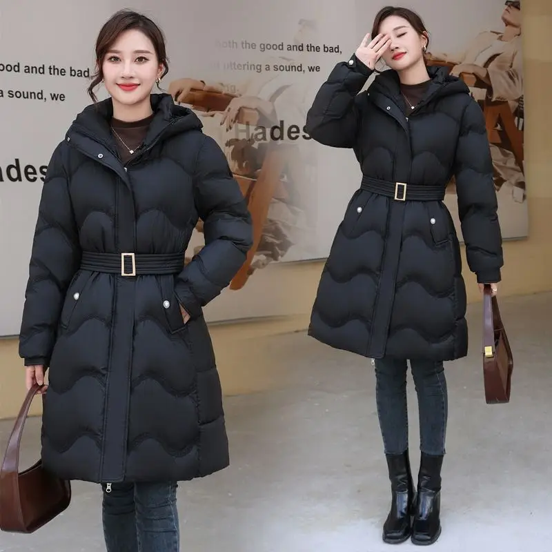 

New Women Winter Down Cotton Jacket 2025 Hooded Thicken Female Coat Temperament Ladies Mid Long Cotton Padded Jacket Outerwear