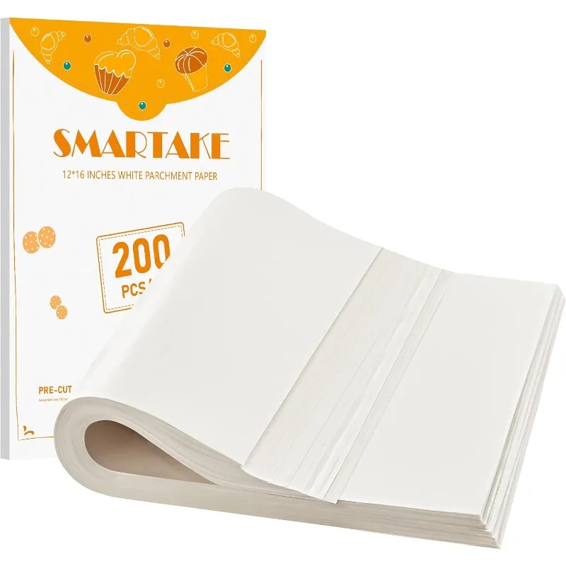 

SMARTAKE 200 шт. листы для выпечки из пергаментной бумаги, 12x16 дюймов, предварительно вырезанный пергамент для выпечки с антипригарным покрытием, подходит для выпечки, гриля, воздуха F