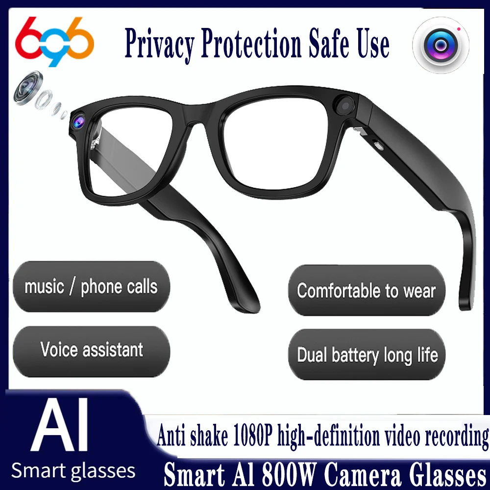 800 واط كاميرا نظارات مكافحة الضوء الأزرق BT AI ترجمة النظارات الذكية مكالمة صوتية الموسيقى النظارات الشمسية 1080P تسجيل الفيديو تسجيل الصوت