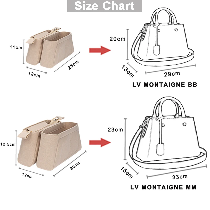 EverToner Fits for Montaigne BB MM Felt Cloth Insert Bag Organizer Makeup Handbag Organizer Travel Inner Mommy Cosmetic Bags