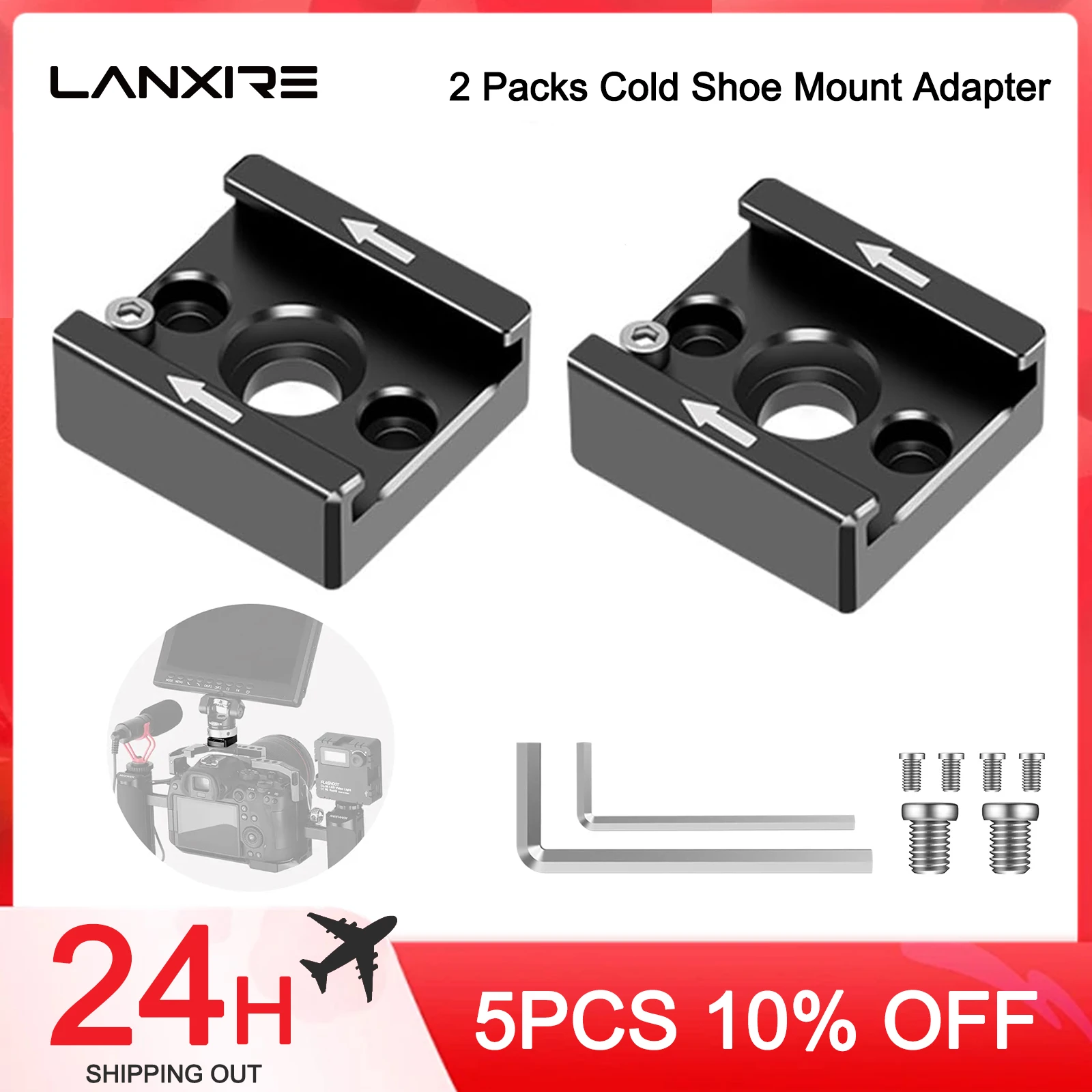 Lanxire Cold Shoe Mount Adapter, Cold Shoe Bracket with 1/4\