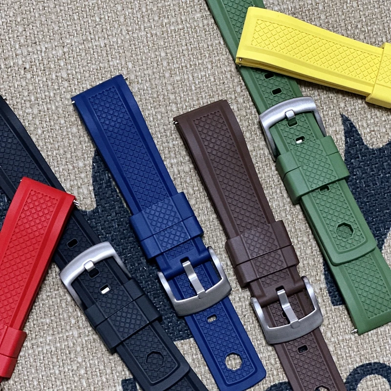 Premium Vulcanized FKM Rubber Watch Strap 20mm 22mm With Wristband Slide Keeper Ring Quick Release Sport Smart Rubber Watchbands