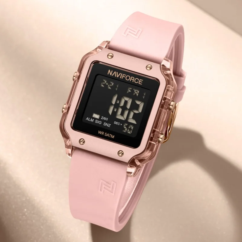 

Naviforce 6105 Спортивные женские часы 5 атм Водонепроницаемые наручные часы с квадратным светом Светодиодные цифровые электронные часы Montre Femme