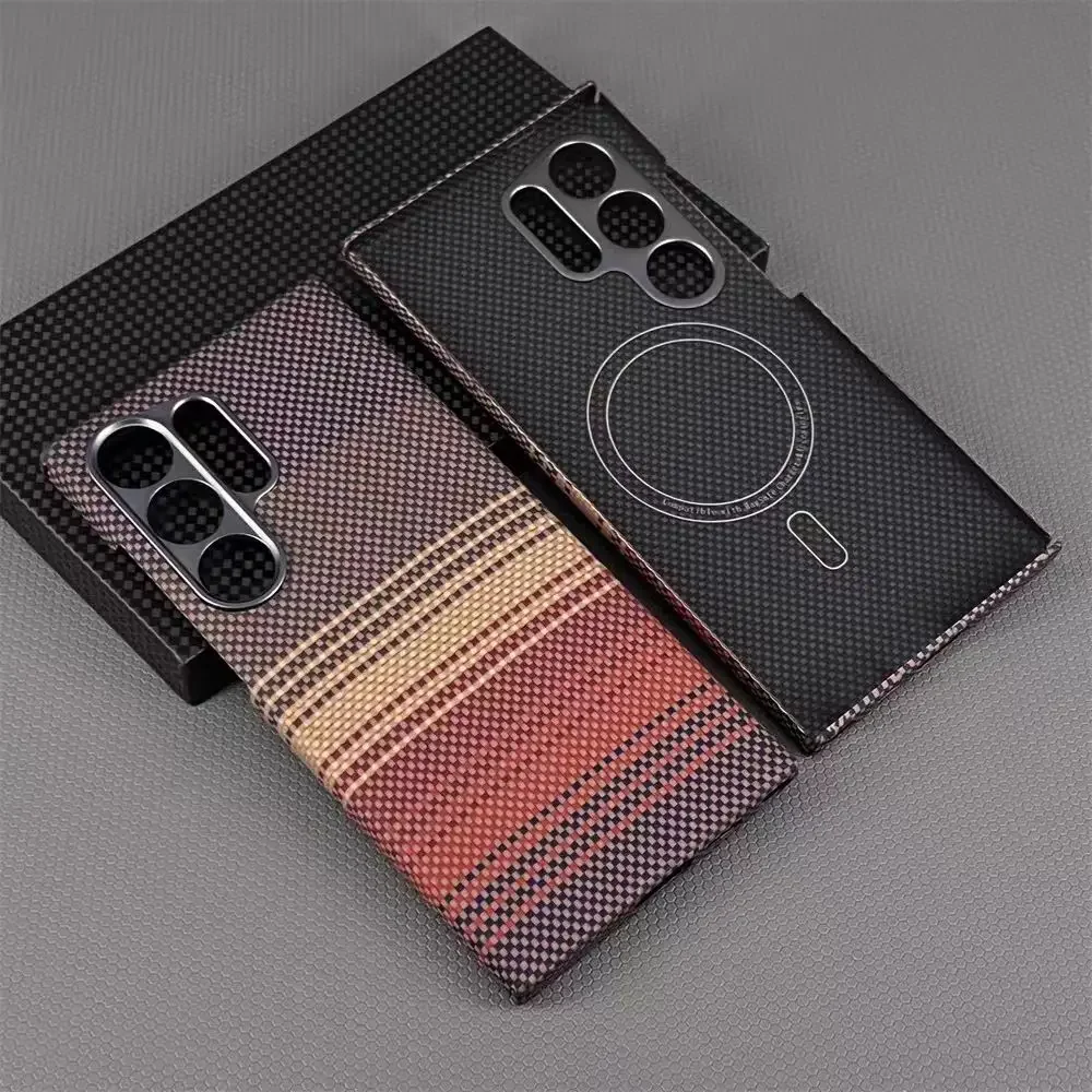 

Магнитный чехол для телефона из углеродного волокна для Samsung Galaxy S25 Ultra S22 S23 S24 Plus, металлическое кольцо из арамидного волокна, поддержка Magsafe