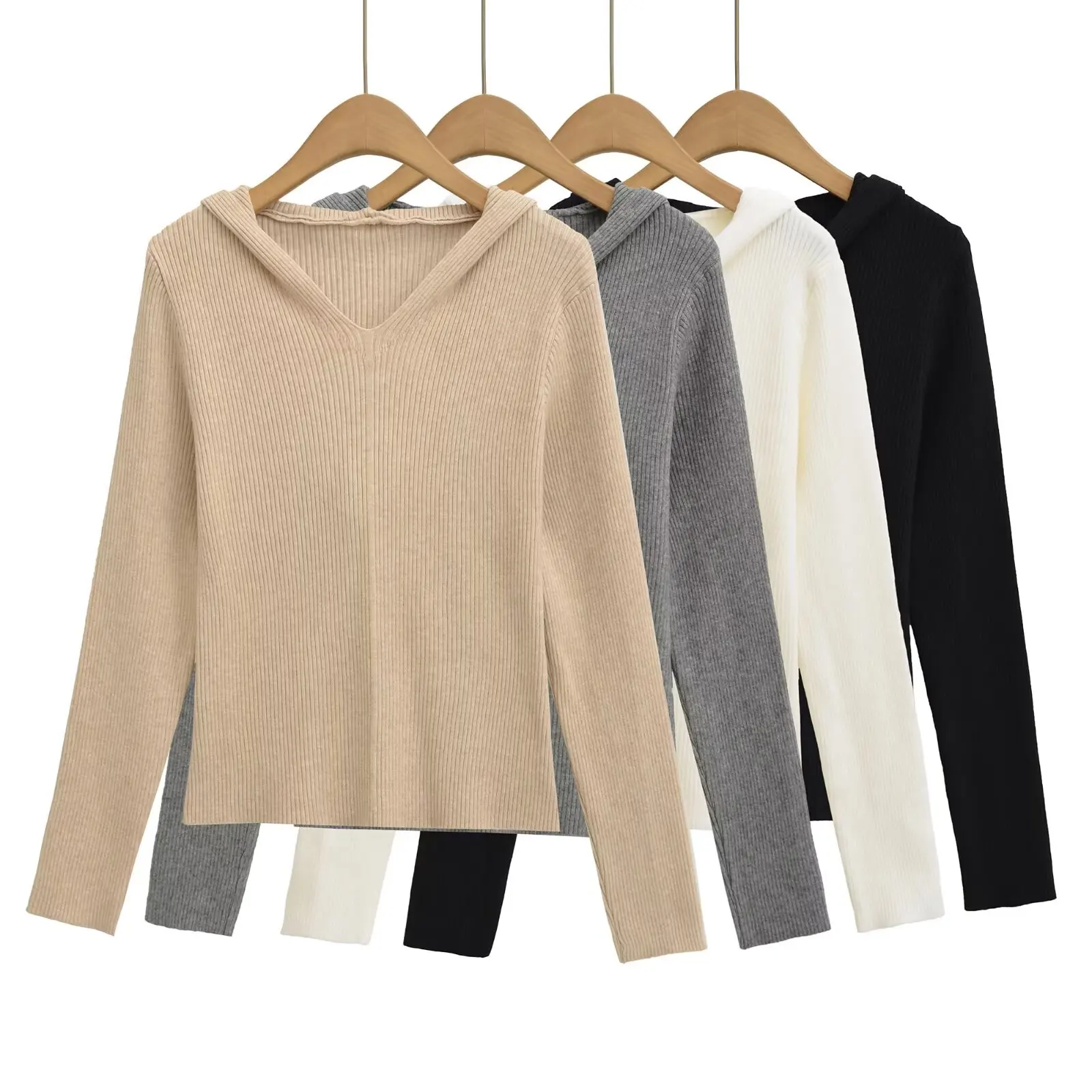 

Вязаный свитер с длинными рукавами в стиле ретро для женщин: элегантный, омолаживающий, с эффектом утяжки талии, базовый топ, простой, двойной вязки, для ранней осени