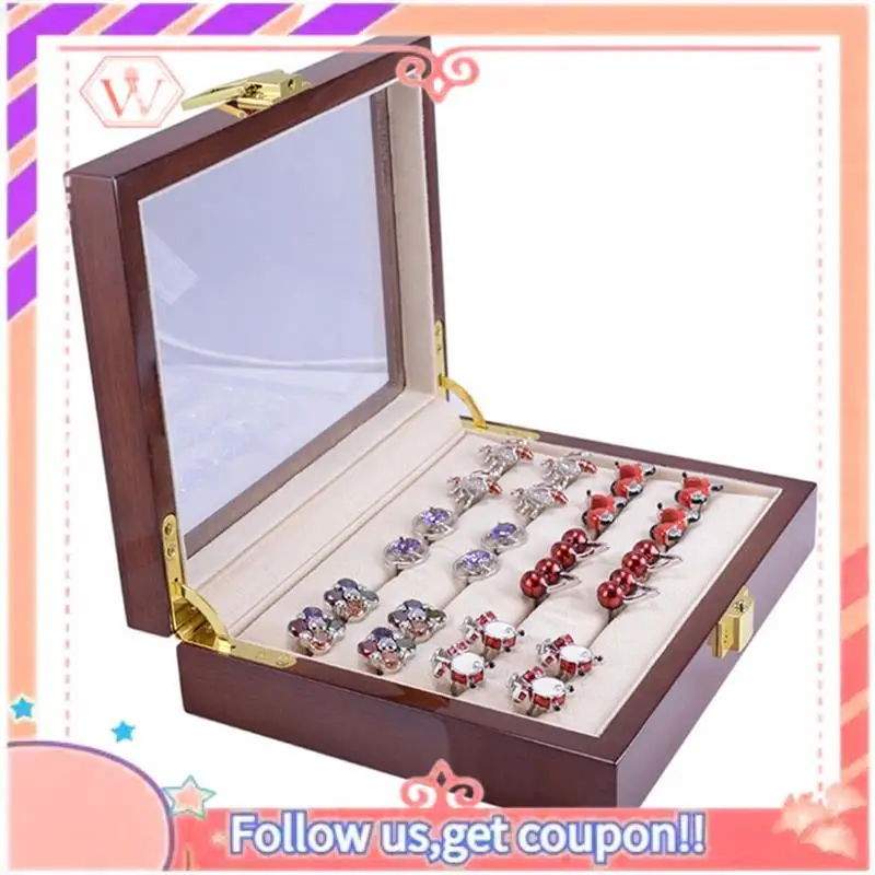 

Upgraded 1 PCS Glass Cufflinks Box For Men Painted Wooden Collection Display Box Storage 12Pairs Capacity Jewelry Display Box