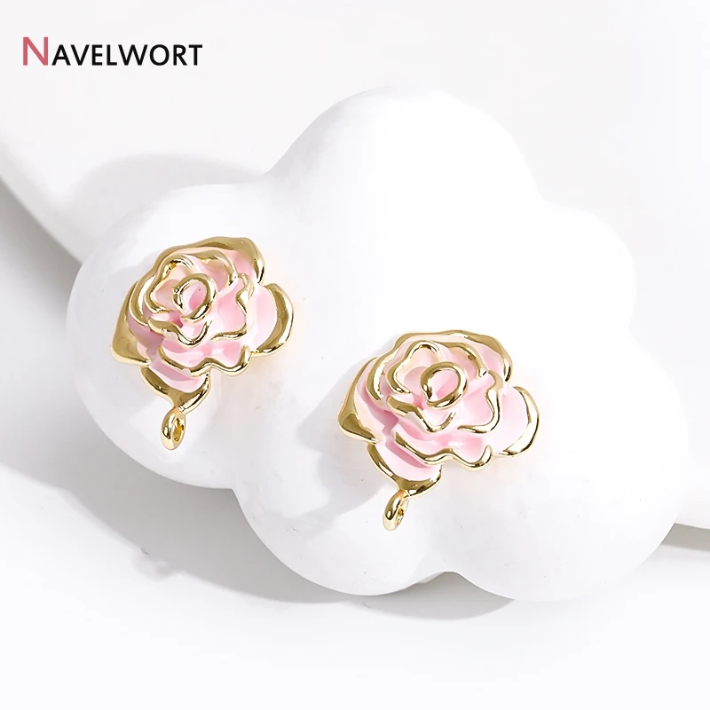 14K Gold Plated Rose Flower Stud Earring Findings With Loop,DIY Fashion Earrings For Women,Rose Flower Post Earring Finttings