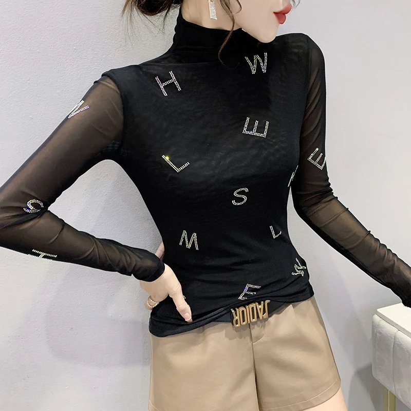 Women's High Collar Me Base irt Autumn Winter Tight Long Sve T-irt Korean Sle Commute Faion Inner Wear Top