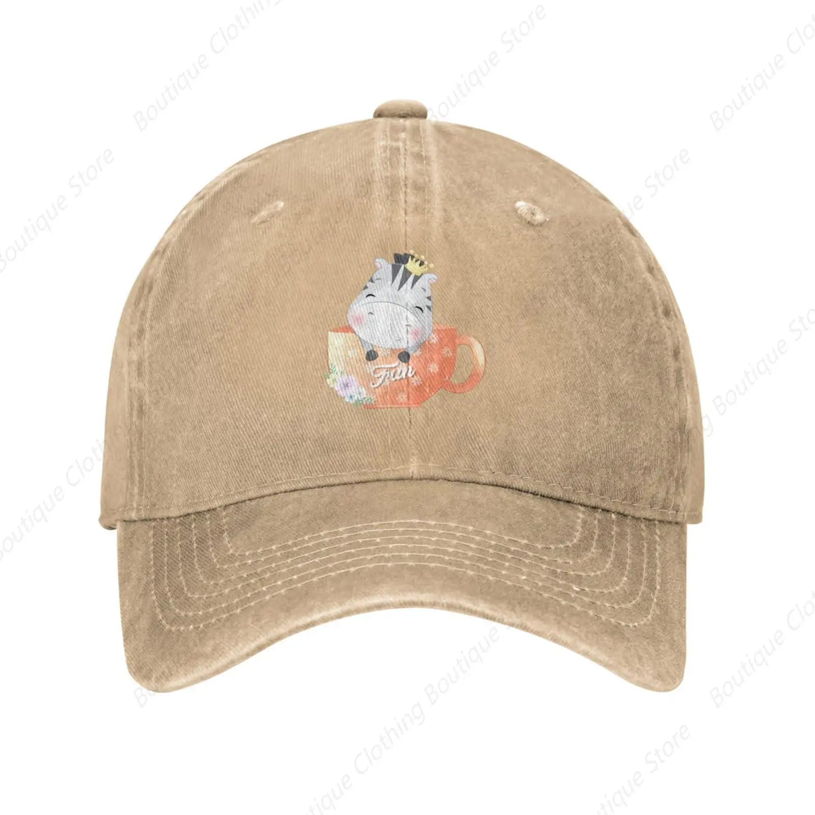 

Cute Zebra Sitting in A Cup Baseball Cap for Men Women Vintage Trucker Hat Golf Hats Dad Hat Natural