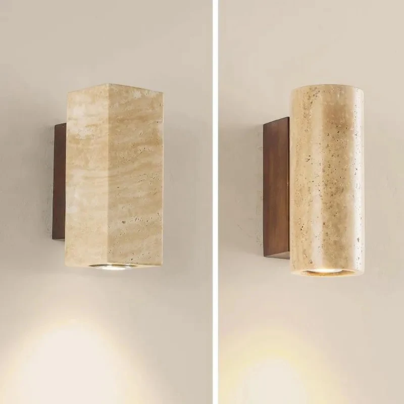 Minimalist Vertical Tube Wall Mount Light Natural Porous Stone Shade Indoor Decor Wall Lighting Fixture Entryway Bedroom