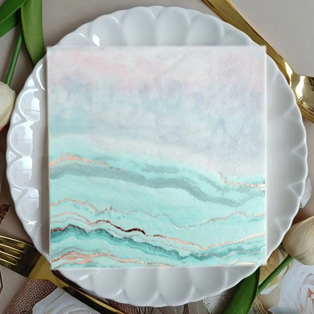 

2 packs 2-Ply Ocean Printed Napkins Rose Gold Foil Soft Disposable Tissue Paper Cocktail Napkins Holiday Decoration