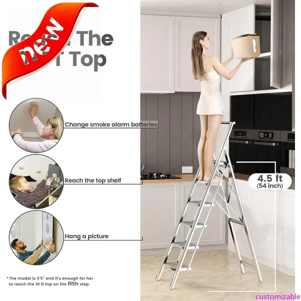 

Регулируемая 6-ступенчатая лестница-трансформер, складная стремянка с ручкой и широкими противоскользящими подножками, портативная легкая алюминиевая лестница