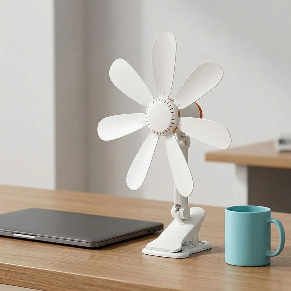 Strong Wind Portable Clip Fan Powerful Airflow Clip Fan Small Personal Fan Seven Leaves Hollow-out Design Clip on Fan Bedroom
