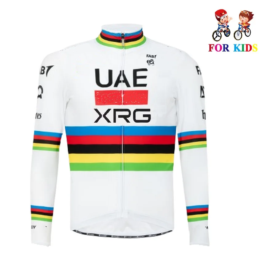 KID'S Children Spring Summer 2025 UAE Team World Champion Cycling Jerseys  Long Sleeve Men Bike Wear Cycling Clothing with Pants