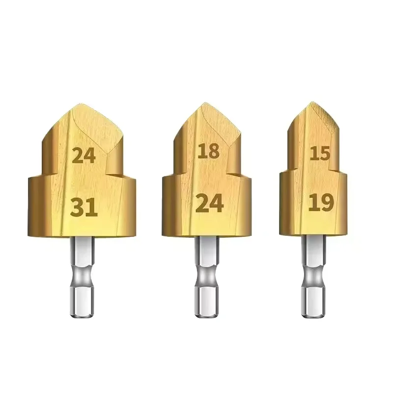 

For Water Pipe Reaming 3pcs PPR Lifting Drill Bit 20/25/32mm Titanium Step Drill Bit Hex Shank Hole Opener Core Drill Bits