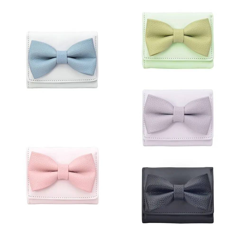 携帯用PUレザー可愛いリボンショートウォレット韓国風プリント折りたたみ財布銀行カードバッグコインパースカードホルダー旅行