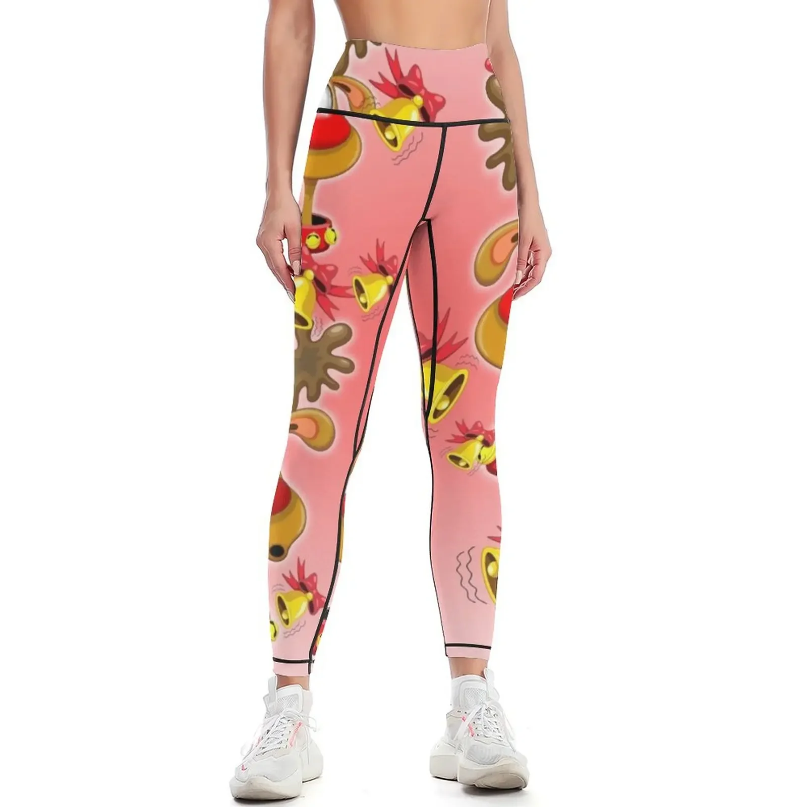 

Reindeer Fun Christmas Cartoon with Bells Alarms Leggings sporty woman gym push up fitness Women's sportswear Womens Leggings