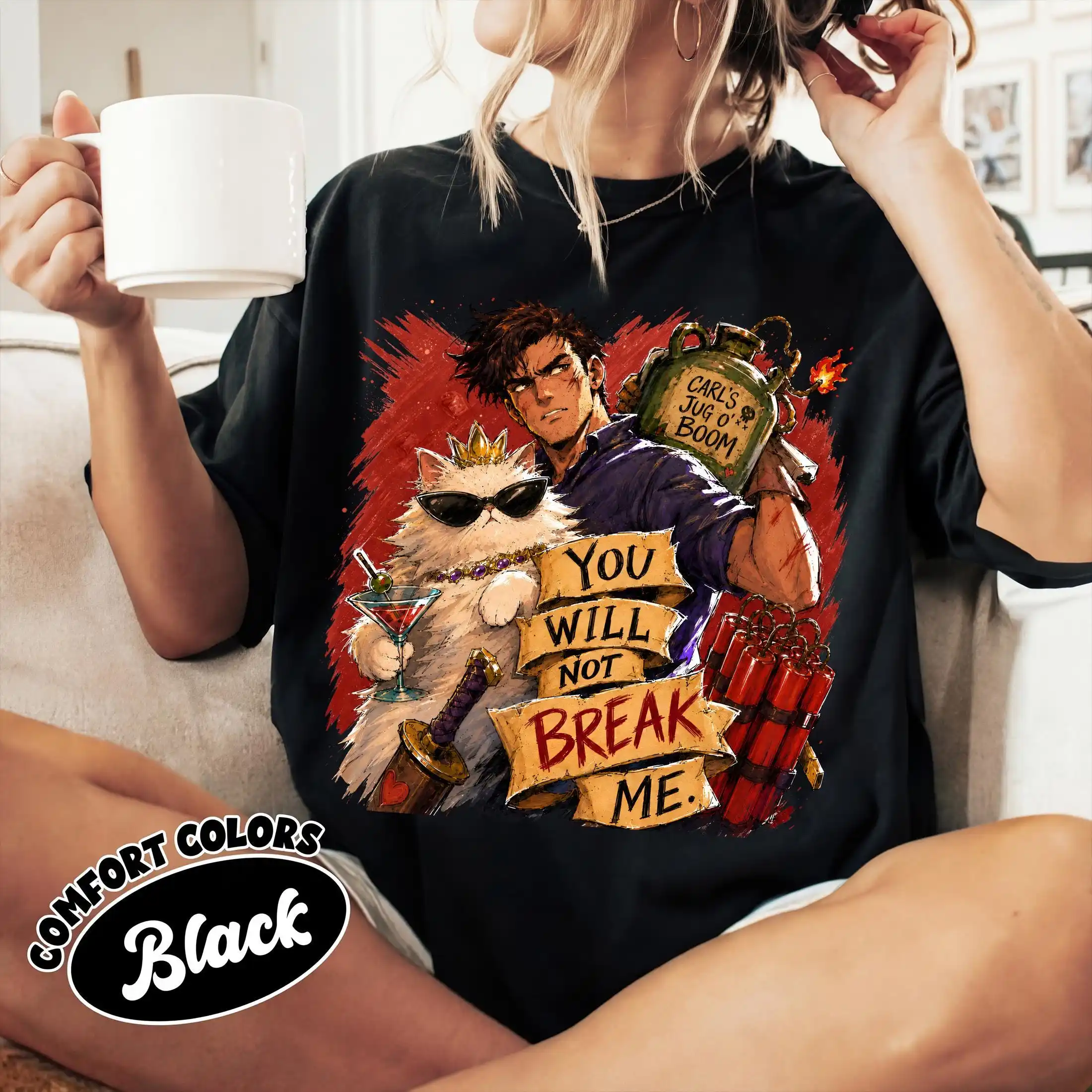 You Will Not Break Me Shirt, Dungeon Crawler Carl Princess Donut Tee, Carl's Jug O Boom LitRPG Fantasy Book Lover Gift