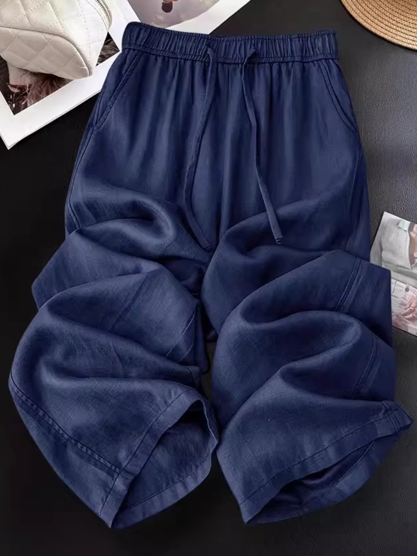 

High Waist Wide Leg Pants Women's Summer Thin Large Size Outdoor Wear Cotton Linen Straight Tube Pants Casual Loose Fit