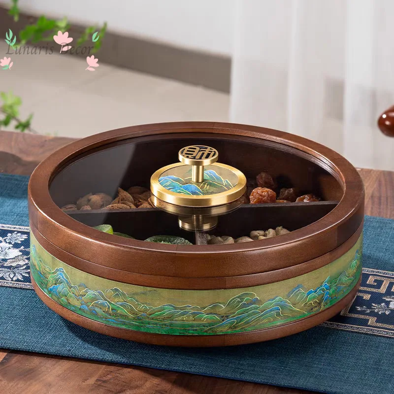 Chinese wooden dried fruit box wedding new year hospitality candy nut box living room fruit snack snack plate candy box