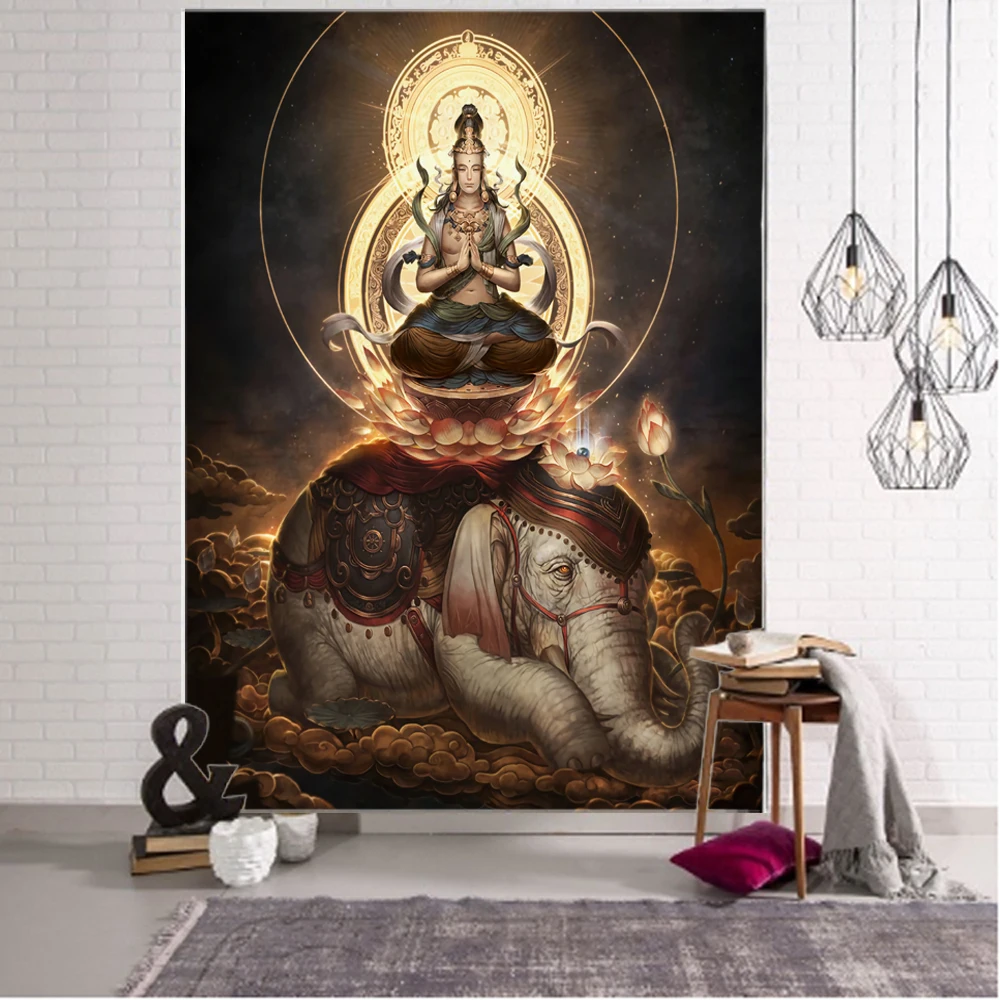 

Background decoration of Buddha statues, Shakyamuni Buddha, and meditation Buddha tapestry, elephant Buddha, and Indian Buddha b