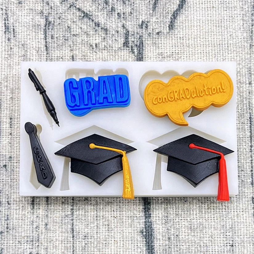 Graduation Mortarboard Pen Necktie Silicone Cake Baking Mold Sugarcraft Chocolate Cupcake Fondant Cake Decorating Tools