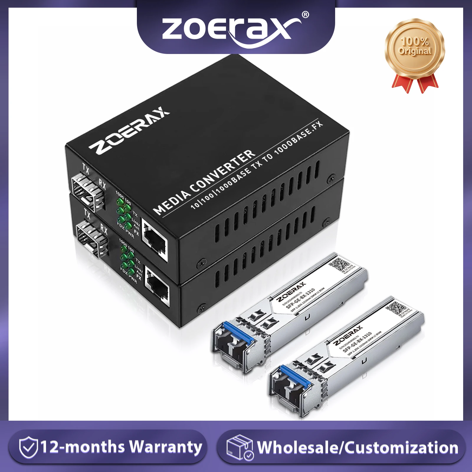 ZoeRax SFP LC SingleMode Fiber to RJ45 Ethernet Media Converter Gigabit Fiber Optic Transceiver with 1.25Gbps SFP LC Module