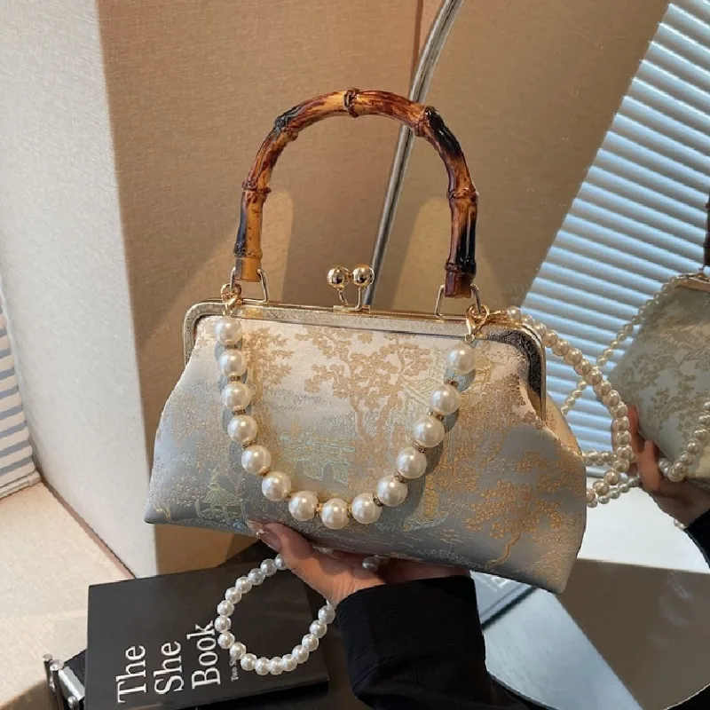 

Chinese Style Beading Top-Handle Bags Hasp Decoration Light Luxury Crossbody Bags 2025 High Quality Women's Dinner Bag