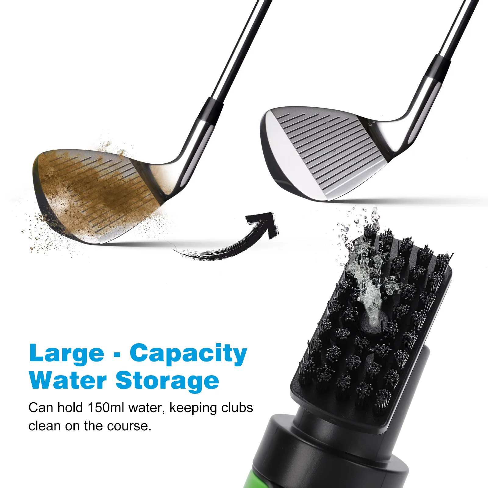 แปรงทำความสะอาดพร้อมสเปรย์ฉีดน้ำแรงดันสูง ความจุขนาดใหญ่ 150 มล. พกพาสะดวกสำหรับไม้กอล์ฟ แปรงทำความสะอาดหัวไม้กอล์ฟ
