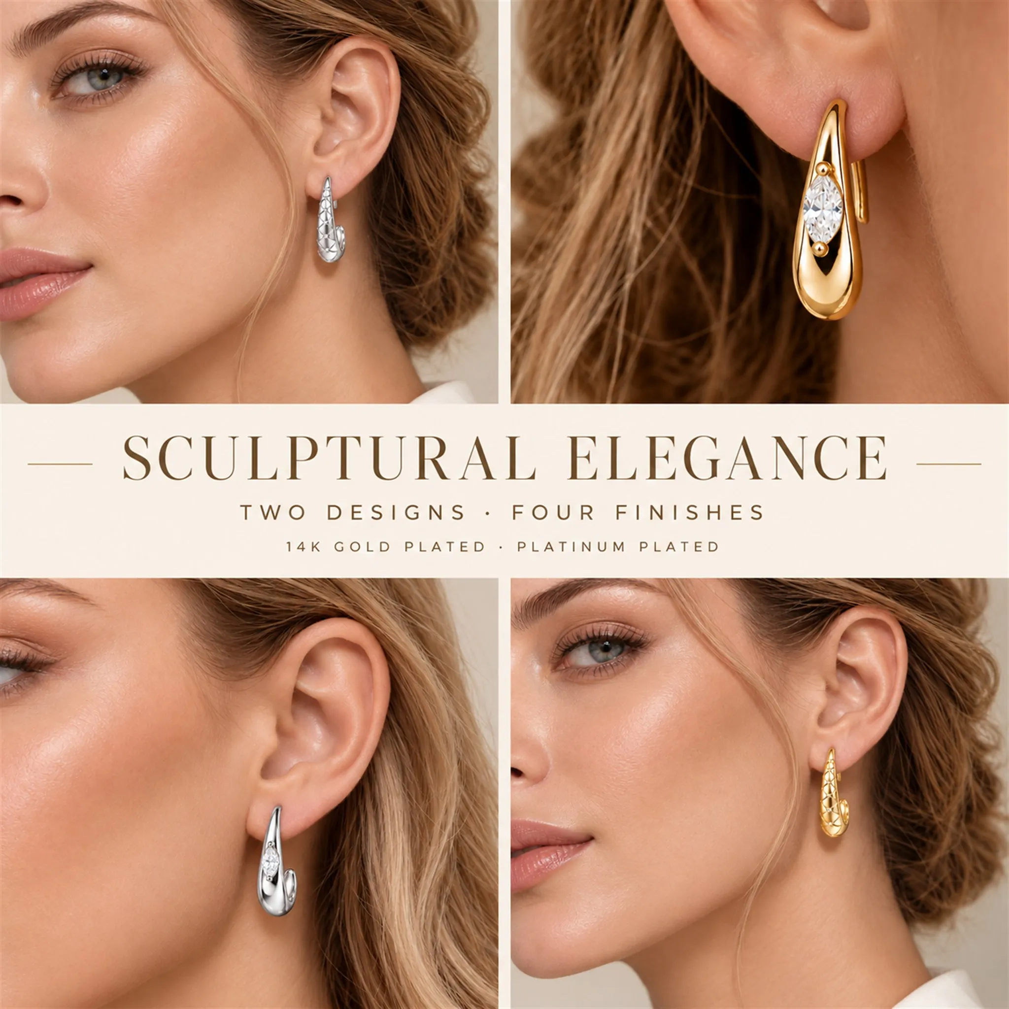 Moonmory Original Design Wassertropfen-Creolen für Damen, minimalistisch, 5A Marquise Zirkon, Messingohrringe, 14K vergoldet, Großhandel – Detail 2