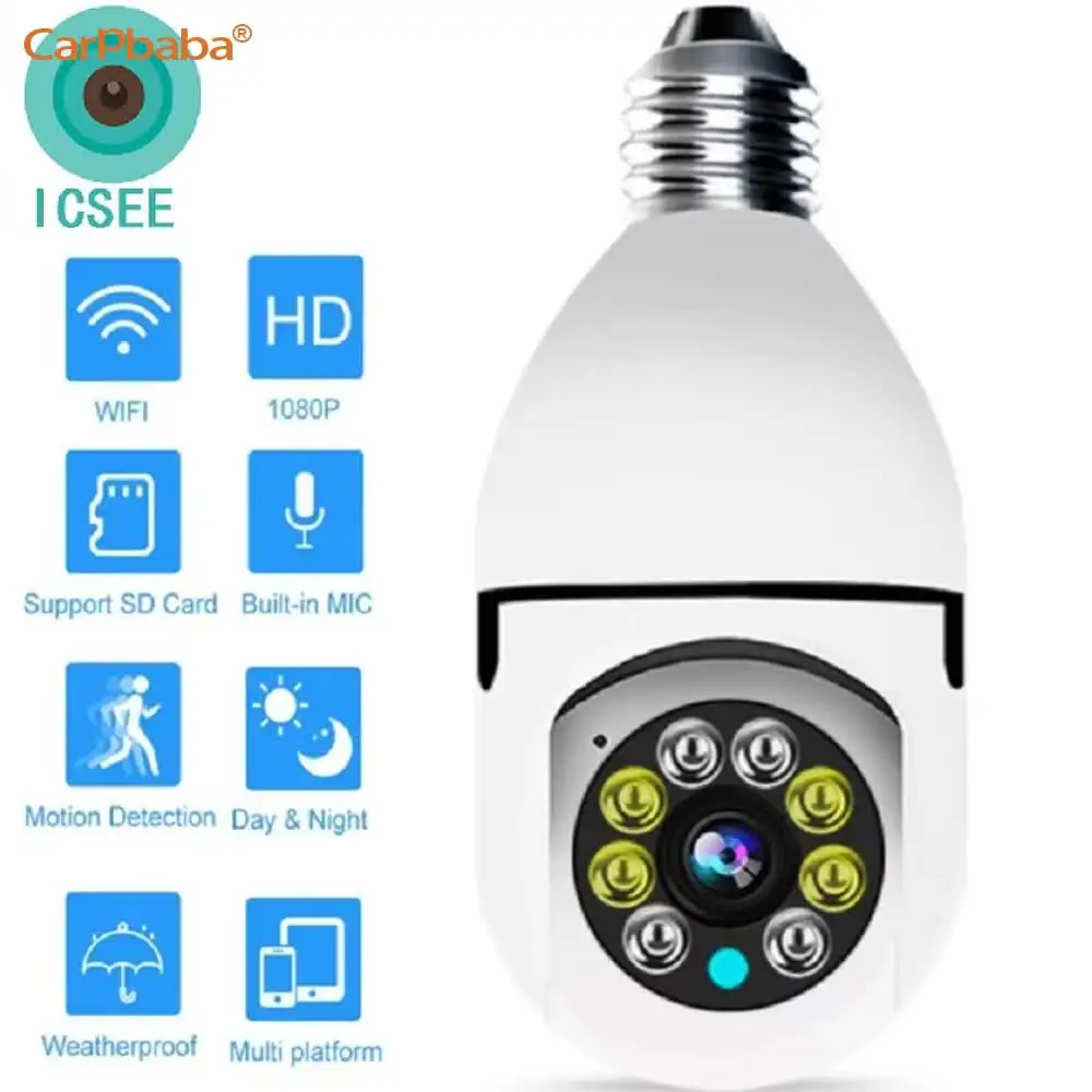 ICSEE 2MP Wifi Camera E27 Surveillance Camera Color Night Vision 360° Rotating Human Moving Security Protection Smart Home