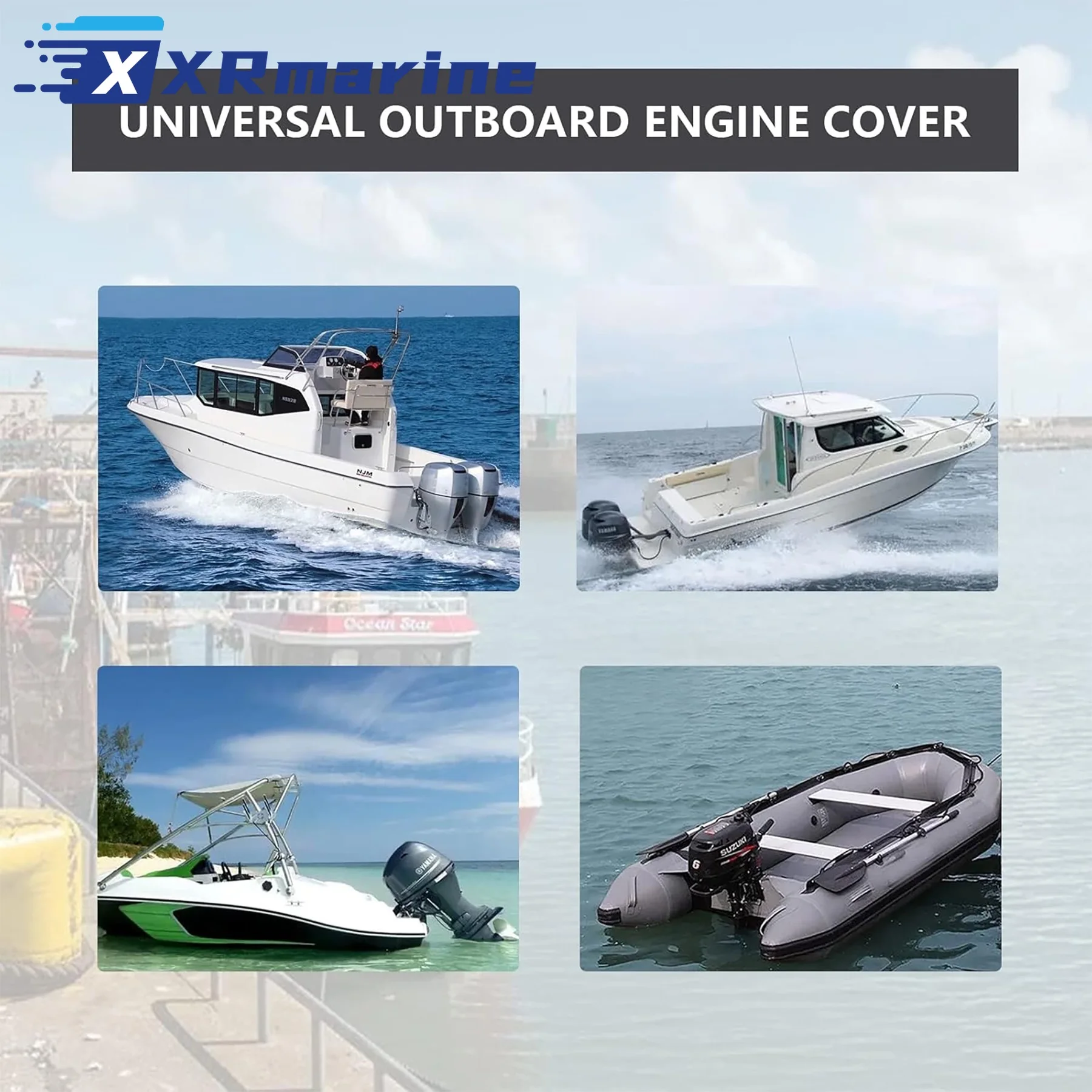 Outboard Motor Engine Cover BLACK Universal Trailerable 89*77" 100 to 150HP Boat image 5