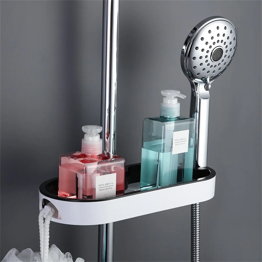 Shower Shelf Oval Plastic Bathroom Organizer No Drill Mount for 22 24 25mm Shower Rods Soap Bottle Lotion Dispenser Rack