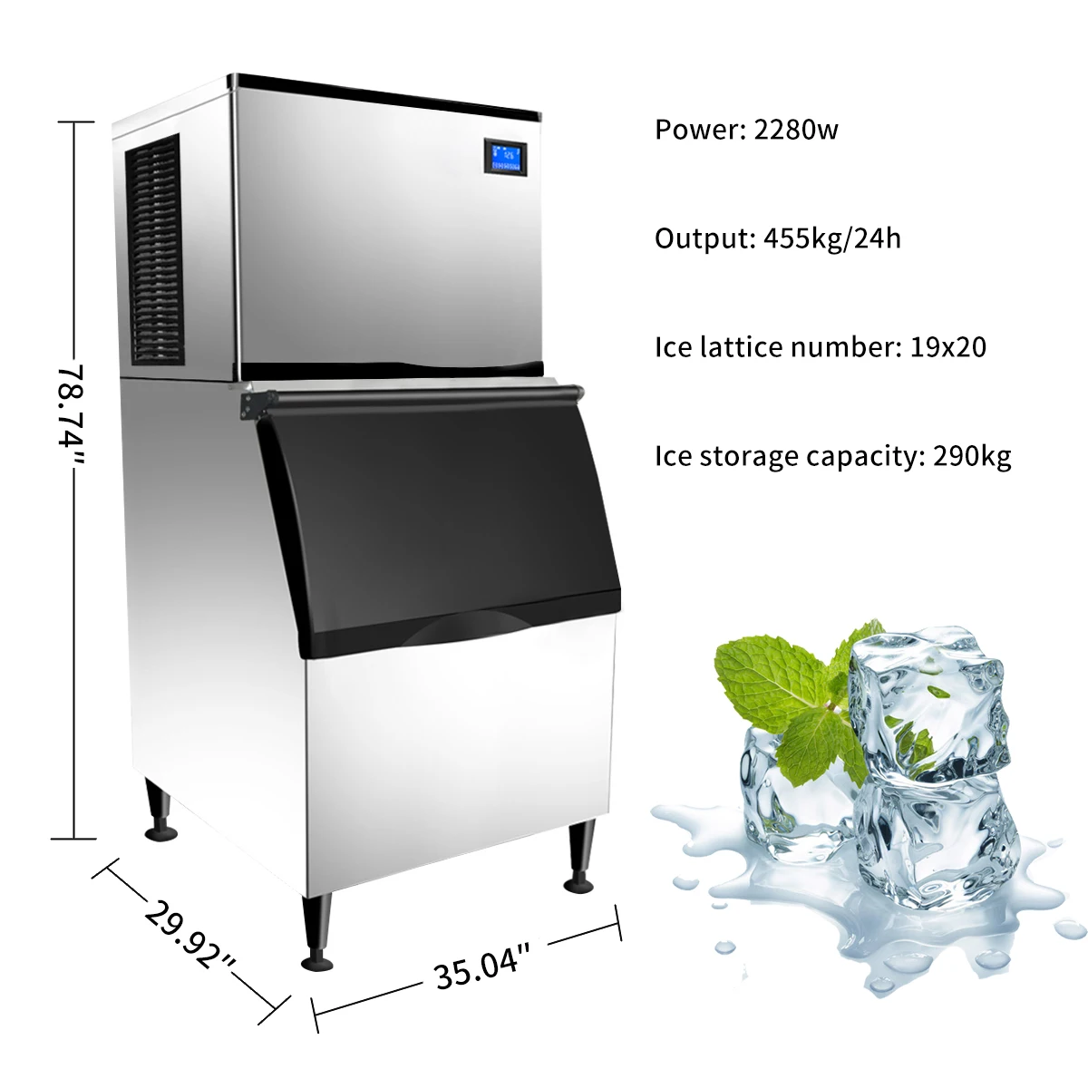 22KG /24H Clear Ice Machines Crescent  Maker for Commercial Use