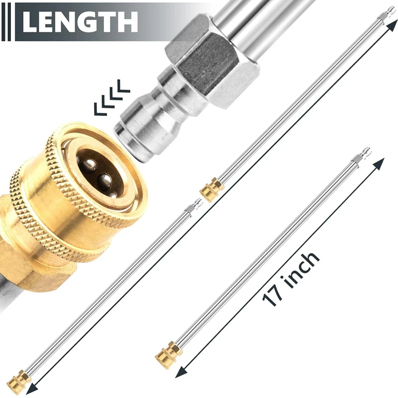 Pressure Washer Extension Wand 17 Inch Jet Wash Extension Rod 1/4 Inch Quick Connect Power Washer Lance Stainless Steel