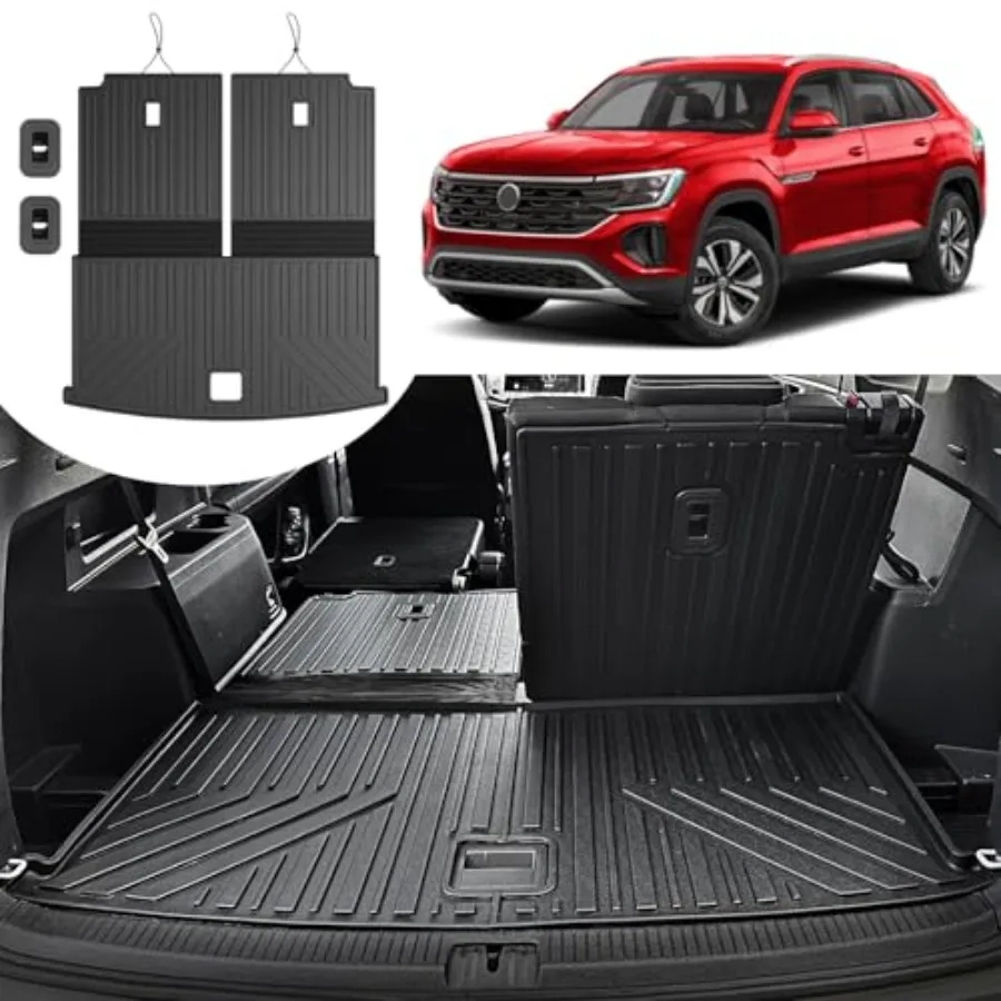 

Коврик в багажник для Volkswagen Atlas 2018-2026 (не для Cross Sport) - всепогодный TPE-коврик с накладкой на спинку сидений для VW Atlas S