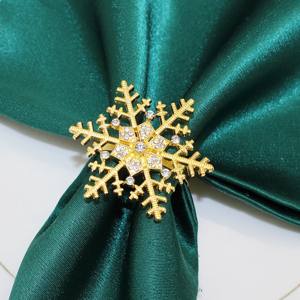 20Pcs Gold Snowflake Napkin Rings Christmas Napkin Ring Holder Rhinestone Napkin Buckle for Christmas Wedding Table Decor HWC294