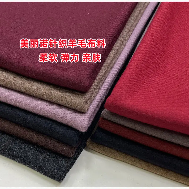 New Merino Knitted Wool Blended Stretch Dress Cheongsam Top Wide Leg Pants Suit Fabric
