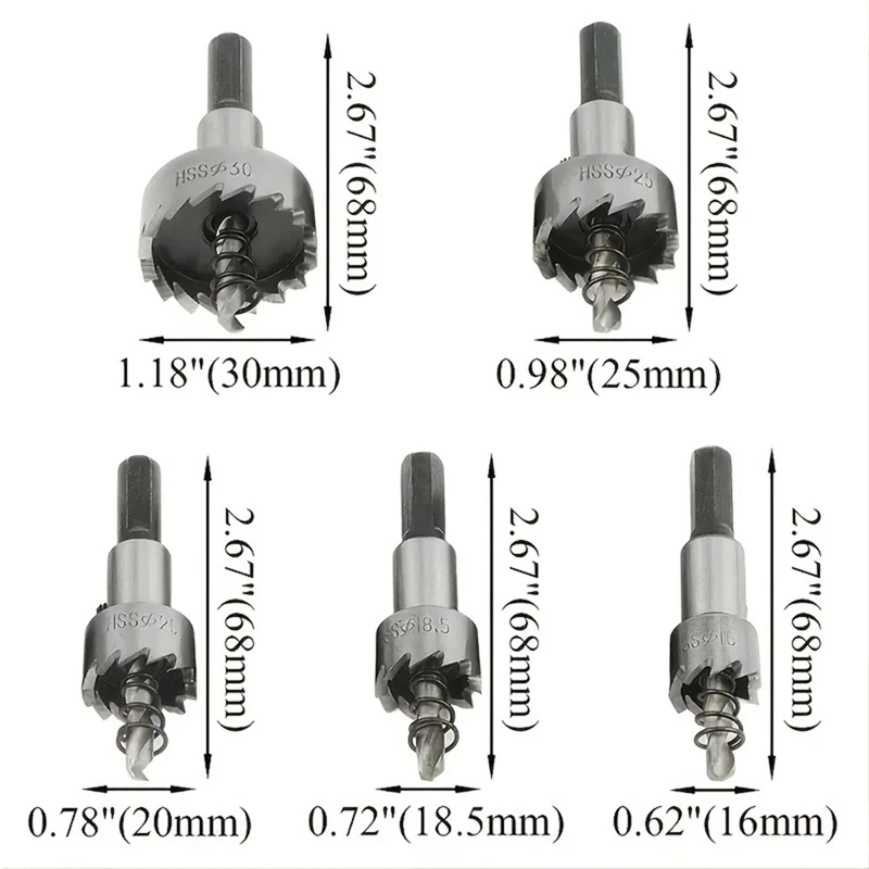 DT16 High-Speed Steel Hole Saw Kit 5 Piece 16-30mm for Metal Steel Aluminum with Wrench Drill Bit Set