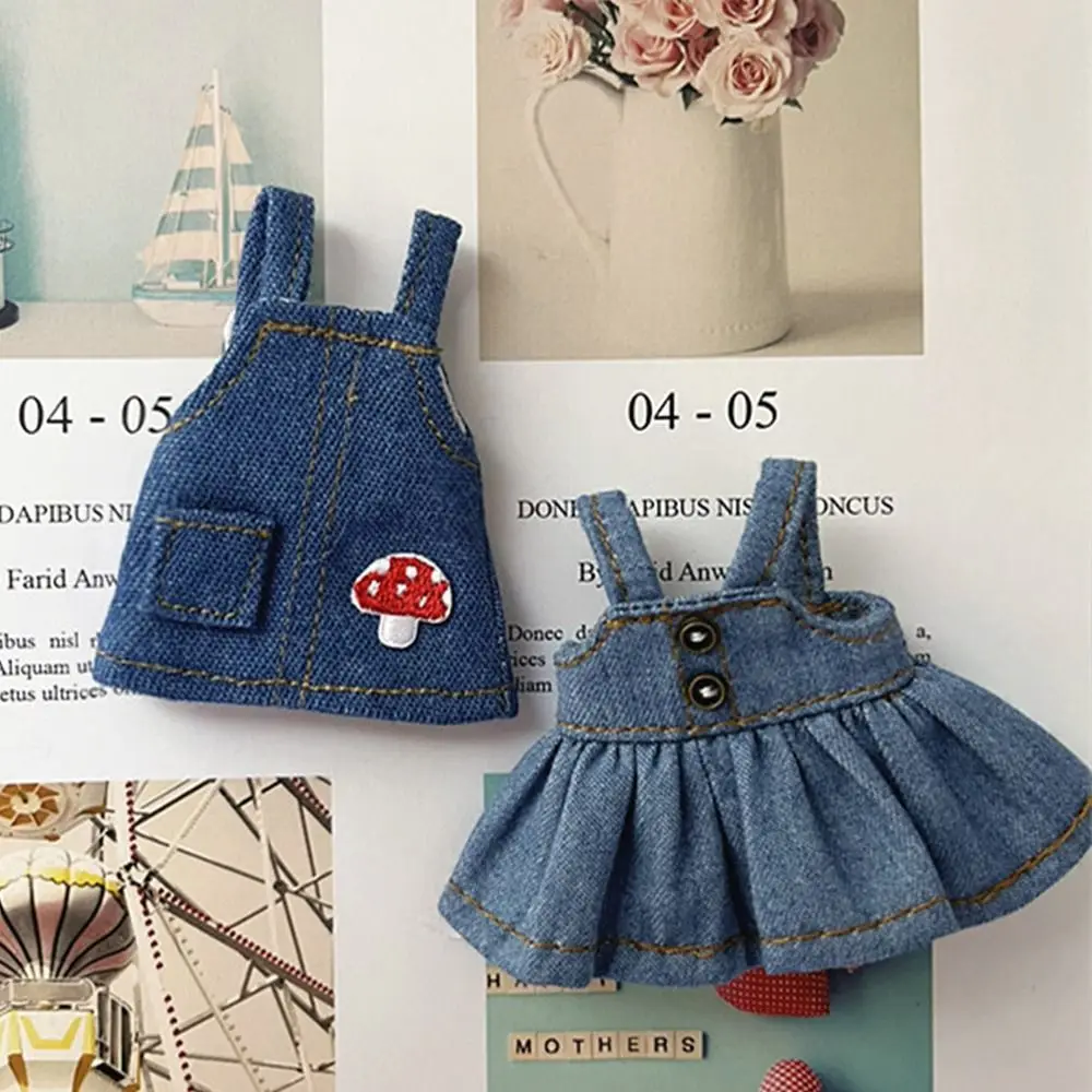 Ob11 ubranka dla lalki moda Denim spódnica na szelkach biały długa koszula odzież swobodna dla 1/12 lalki BJD odzież akcesoria zabawki