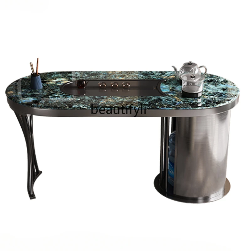 

Modern Light Luxury Tea Making Table Balcony Microlite Tea Table Designer Model Small Stone Plate Tea Table