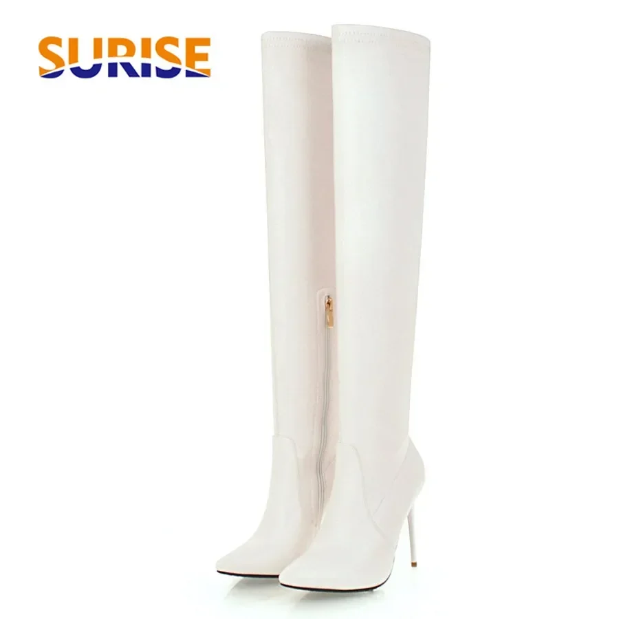 Winter Sexy Women Elastic Over Knee Boots Thin Heels White Pointed Toe Party Club Lady Slim Zipper Long Stretch Thigh High Boots