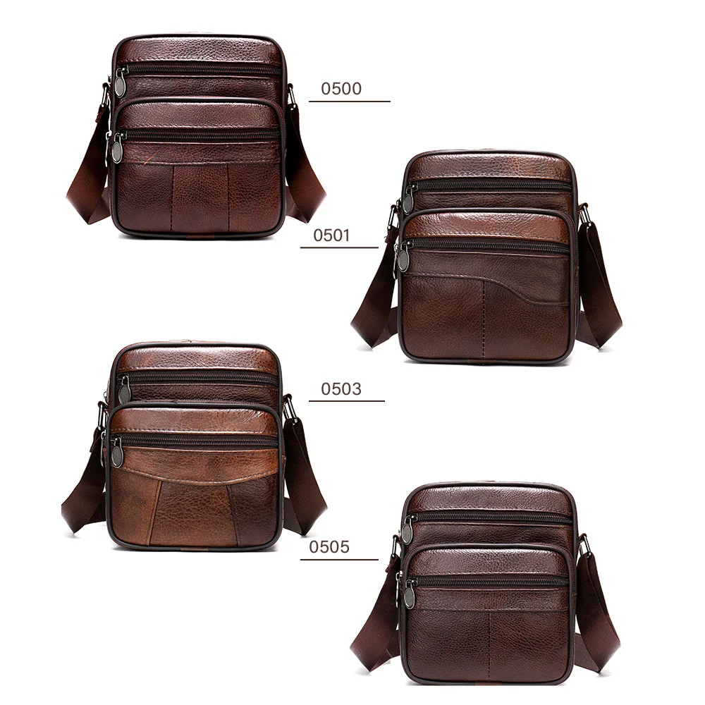 Men Shoulder Bag Genuine Leather Men's Crossbody Bags Business Zipper  Male Solid Messenger Bag Travel Outdoor Bag Phone Purse