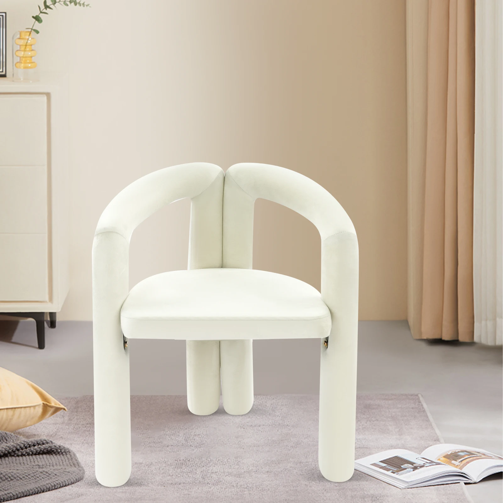 

Beige Carbon Steel 47*47*75cm Cosmetic Stool Comfortable Backrest Cosmetic Chair with Cushion Household High-load Stool