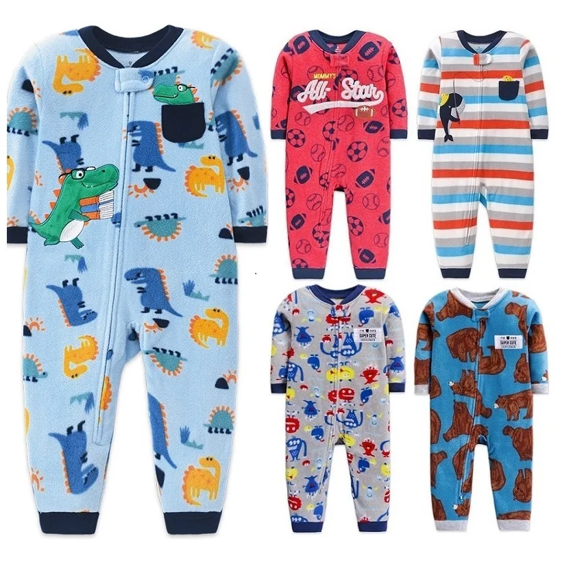 6-24Months Infant Baby Boy Romper New Fall Winter Animal All Star Little Monster Warm Fleece Babe Pajamas Sleepwear Playsuit