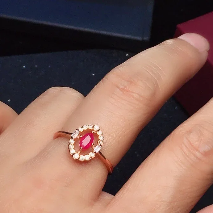 

Fashion Sterling Silver Gemstone Ring for Party 3mm*5mm Natural Rbuy Ring 925 Silver Ruby Jewelry Gift for Woman