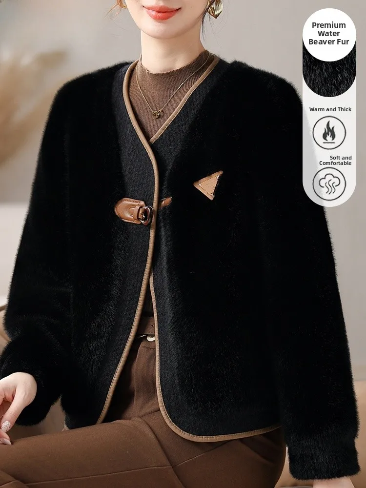 

Модная зимняя куртка из искусственного меха для пожилых женщин, вельветовая, в корейском стиле, свободного кроя, с V-образным вырезом, на одной пуговице