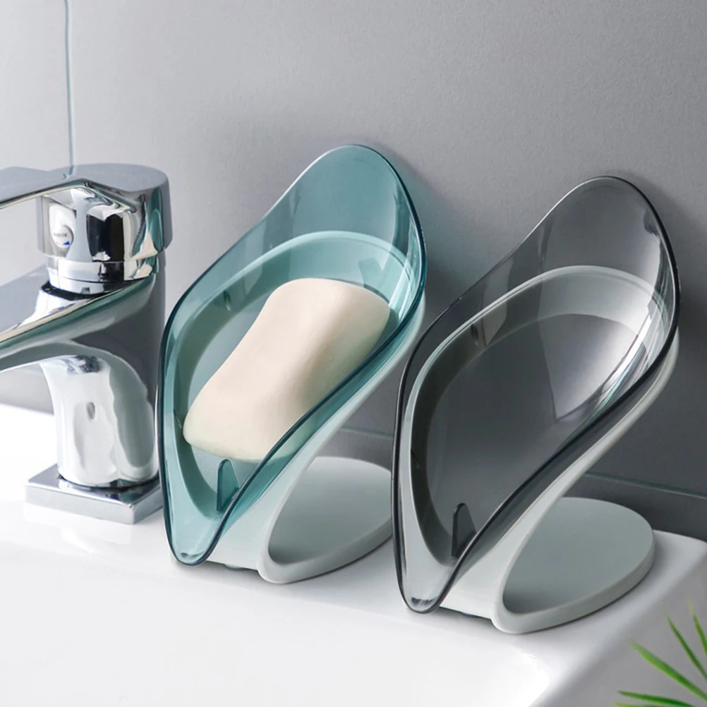 

2pcs Soap Holder Self Draining Abs Leaf Design Suction Cup Soap Dish For Bathroom Kitchen Shower Sink Storage Rack Tray